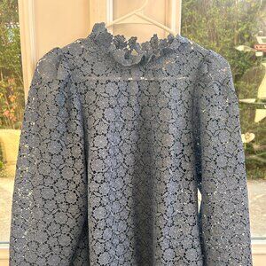 Sezane Lace Mock Neck Blouse